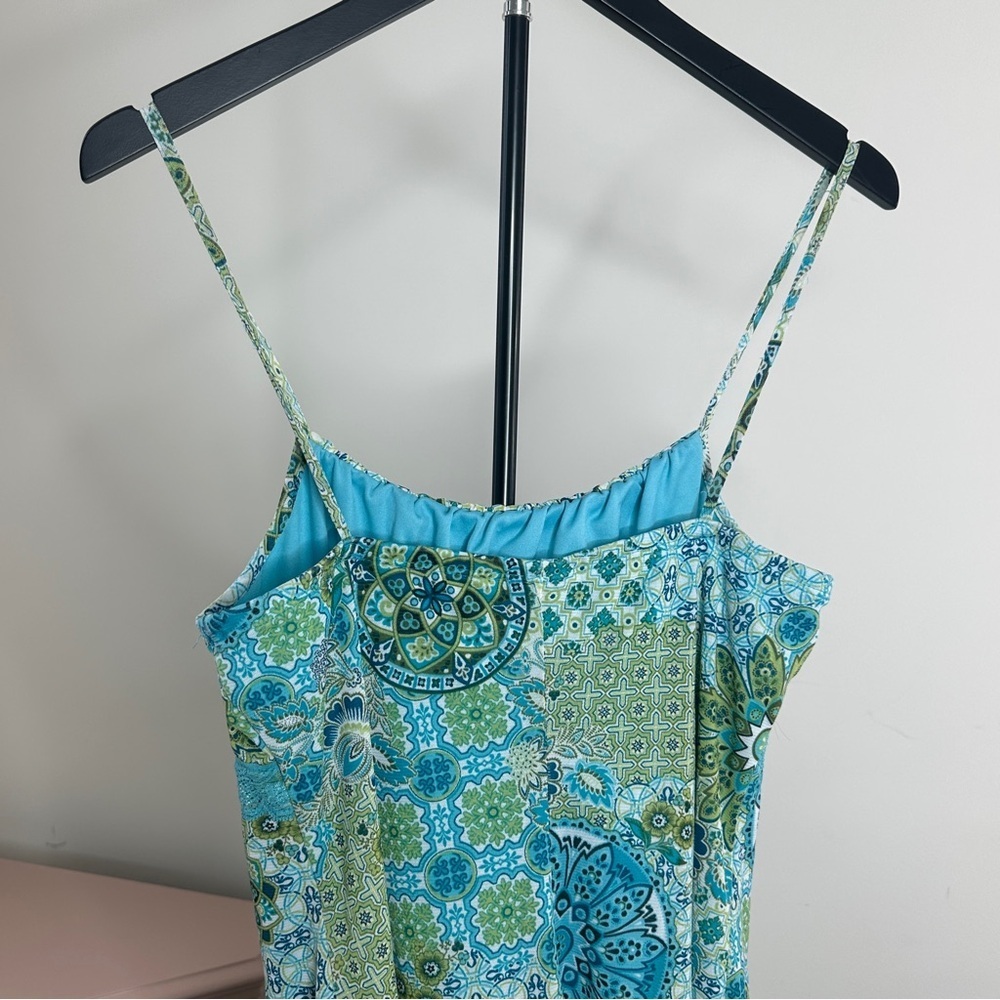 Paisley Boho Dress Turquoise Green Beaded Waist Ruffle Hem Rue 21 Large - Picture 5 of 6